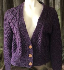 Vintage Brinion Heaton Wool Cardigan Sweater Hand-knit England Purple Chunky M picture