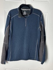 KUHL Men’s Large Kashmira Navy Gray 1/4 Zip Pullover Sweater Utility Activewear picture