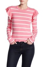 Abound 165451 Womens Ruffle Shoulder Striped Sweater Pink Size Medium picture