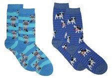 DAVCO Women's 2 Pair Striped Socks with Dog & Cat Design Sock Size 9-11 NWT picture