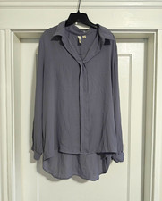 Tacera Women's Gray Solid Chiffon Collared Long Sleeve Button Blouse XL picture