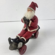 Vintage Lindy Evans Santa Claus Toy On Roller Skate Tin Metal Christmas Decor picture