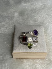 RARE Vintage Silpada R0455 Gemstone Rings Set Amethyst, Peridot & Garnet SZ 6 picture