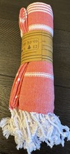 New Pack (2) Ephesus Turkish Red/White Fringe Trim Towel Set picture