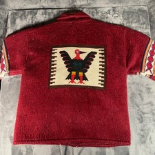 True Vintage Andean Folk Art Jacket Men’s XL Red Aztec Southwestern Wood 70s picture