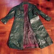 Vintage 1970s 100% Leather Trench Coat Size 12 Green Debenhams Trench Coat picture