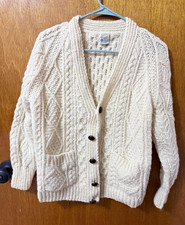 Aran Handknits by Inis Craft Ivory Pure New Wool Cable Knit Cardigan S picture