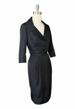 Vintage 1950s Black Tailored Skirt Suit Cropped Jacket By Designer Helen Rose picture