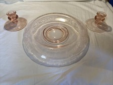 VTG Federal Glass Sharon Cabbage Rose Pink Depression Glass Console Set 1930's picture