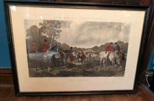 Large 1867 J.F. Herrings The Meet Painting Framed Engraving Horse Foxhound VTG picture