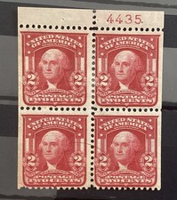 US Scott 319g 2¢ Washington Type I Booklet Pane Remnant of 4 Plate #4435 picture