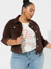 Torrid Plus 3X Cropped Corduroy Trucker Jacket Java Brown NWT picture