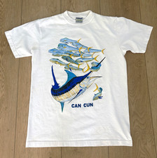 EURO Cancun Fish Graphic Print White Crew Neck Short Sleeve T-Shirt Men's M picture