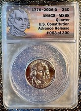 1776-2026 D US Constitution Quarter Anacs Ms 68 Clad Advanced picture