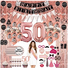 50th birthday decorations for women - (76pack) rose gold party Banner, Pennant, picture