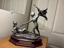 Beautiful Medieval Knights Jousting in Battle Figurine On Base Silver color... picture