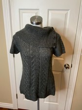 BCBG MaxAzria Gray Wool Blend Cable Knit Cowl Neck Sweater NWT, Size M picture