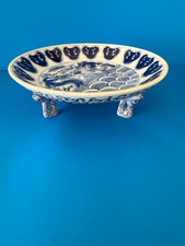Chinese Porcelain Blue and With Hand Painted Dragons Bowl on Three Legs. picture