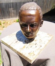 Vintage Bronze Metal Sculpture Portrait Pretty Woman Female Model Life Size Head picture
