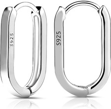 LUTER S925 Sterling Silver Hoop Earrings, 2Pcs Small Oval Hoop Earrings picture