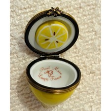 Limoges France Lemon Trinket Box Hand Painted Porcelain Peint Main RARE w/Slice picture