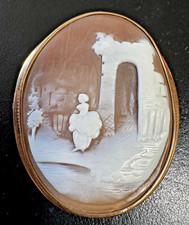 10K Gold Framed Pastoral Scene SHELL CAMEO BROOCH/PENDANT stamped RFS & Co. picture
