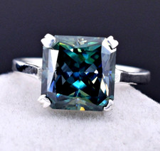 RARE 7.50 Ct Ascher Cut Certified Treated Blue Diamond Ring-Great Shine & Luster picture
