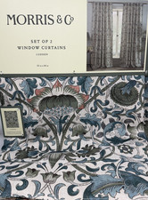 New William Morris & Co Lodden Drapes 50x84 Set of 2~Mineral Blue~ picture