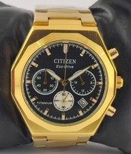 Citizen Chronograph Quartz Black Dial GP Case 'Date' Men Wristwatch Pre-Owned picture