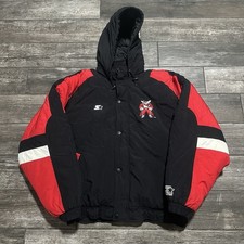 VTG STARTER UNLV RUNNIN REBELS BLACK RED PUFFER ZIP UP JACKET COLLEGE COAT XXL picture