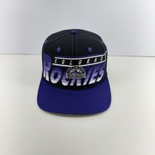 Vintage 90s Colorado Rockies Logo 7 Big Spellout Snapback Hat MLB Black Purple picture