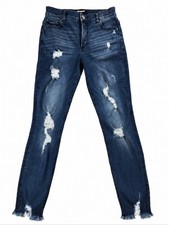 Express Denim Perfect High Rise Ankle Skinny Jeans 8R Distressed Raw Hem picture