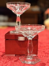 RARE Vintage Heisey Colonial Crystal Champagne Coupes Signed Ex Cond Set of 2 picture