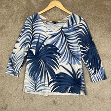 Talbots Sweater Womens Large Petite Blue White Cotton Lightweight V Neck- 5317 picture