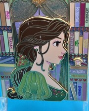 Beauty & The  Beast Fantasy Pin/Profile Of Belle/Green Dress/library picture