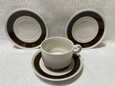 Rörstrand-Sweden “FORMA”-White/Brown Band -Stackable Cup + (3) Saucers picture