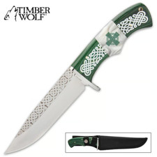 Celtic Legend Green Wood Pearl Bowie Knife Full Tang Fixed Blade 10 3/4