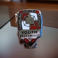 Vintage Evangelical United Brethren Youth Fellowship Enamel Pin Shield Badge picture