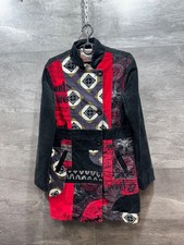 Desigual Dream Patchwork Black Red Long Jacket Coat Womens Size 40 picture