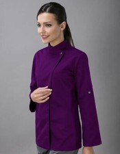 Premium Woman's Chef Coat Purple Restaurant Kitchen Workwear Uniform Long Sleeve picture