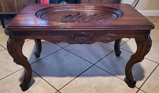 Vintage 1950-60's Carved Wood Swan Motif Coffee Table w/ Custom Glass Top picture