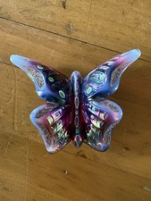 VTG Fenton Iridescent Glass Butterfly Figurine Hand Painted By D. Wright-Excell picture