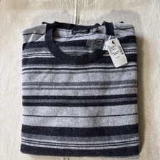 Saks Fifth Avenue Cashmere Sweater Mens XXL Grey Heath Striped- NWT picture