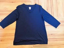 Chico's Women's Navy Slub Knit Cotton V-Neck 3/4 Sleeve Tee Chico's Size 0 S EUC picture