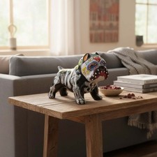 Talavera Cropped Ear Dog Statue | Day of the Dead Design picture