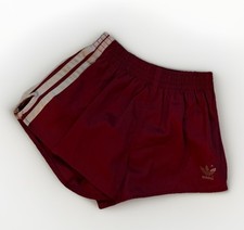 vintage 80s 90s Adidas canvas soccer shorts trefoil logo burgundy grey size S picture