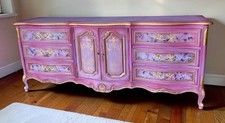 Magnificent pink and gold solid wood nine drawer French provincial dresser picture