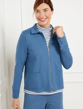 Talbots Plus Blue Zipped Cardigan Jacket Effortless Pockets Button Cuff Size 2X picture