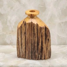 Vtg Reclaimed Wood Vase Antique Fence Post Folk Art Rustic Hand Turned Rare Read picture