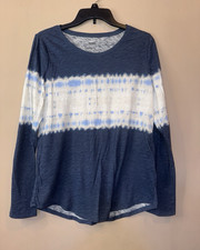 Sonoma Women’s Blue/White Tie-Dye Round Neck Long Sleeve T-Shirt Size M picture